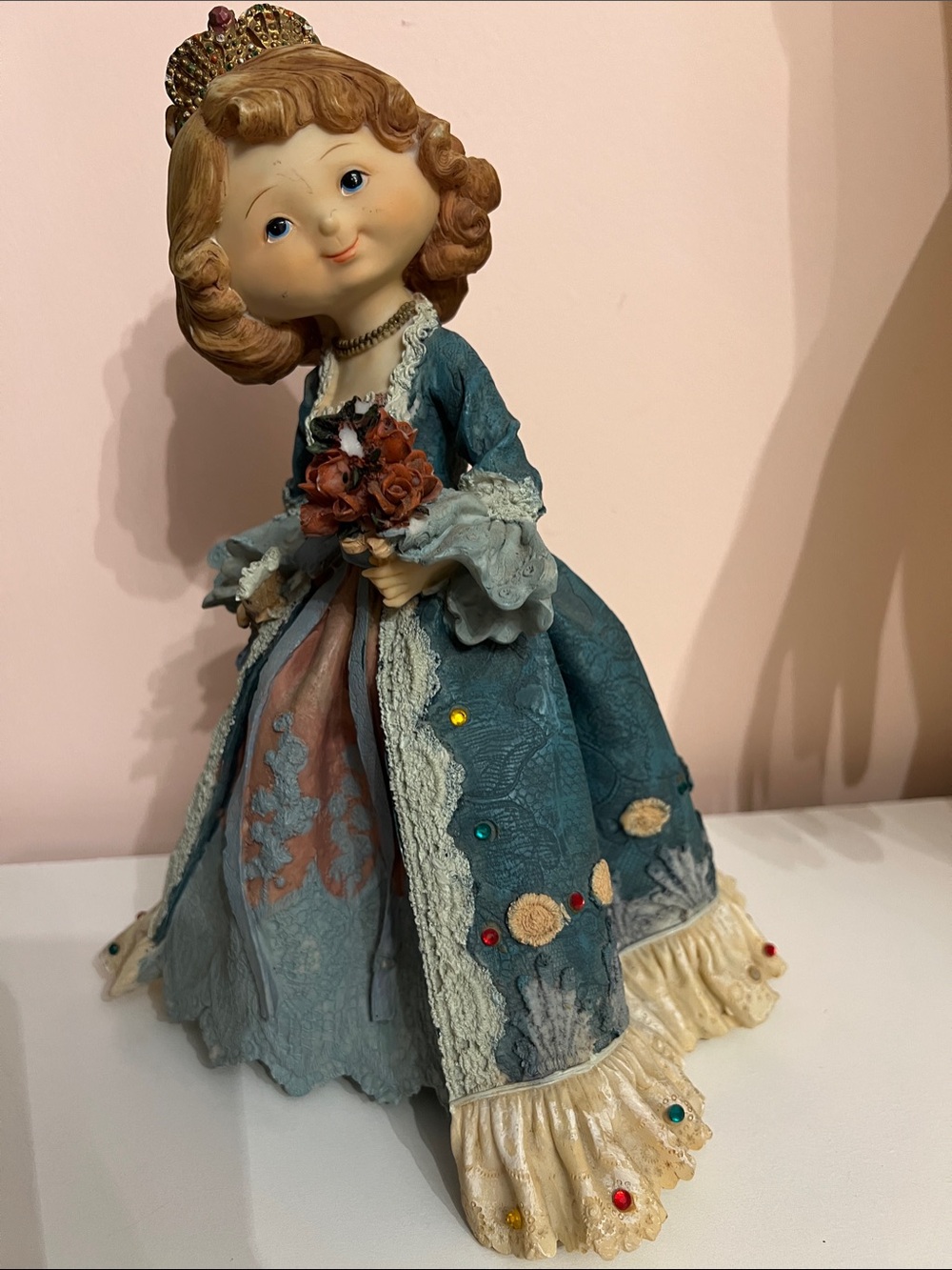 Vintage-Style Teal and Cream Decorative Figurine - Elegant Princess Statue